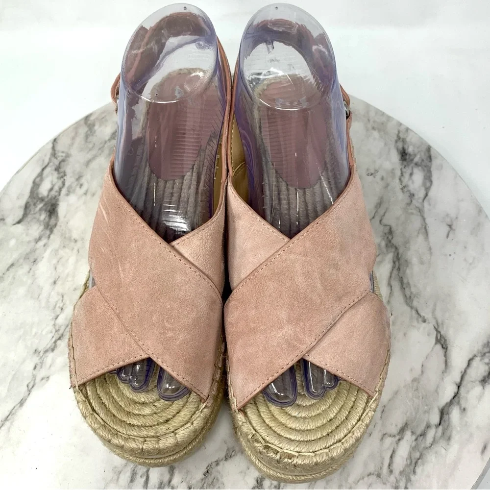 Marc Fisher Gandy Crossover Pink Suede Platform Espadrilles 8 Boho Coastal Chic